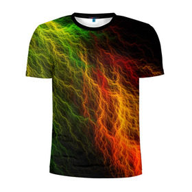 Мужская футболка 3D спортивная с принтом Цветные линии , 100% полиэстер с улучшенными характеристиками | приталенный силуэт, круглая горловина, широкие плечи, сужается к линии бедра | Тематика изображения на принте: молния | пестрый | разноцветный