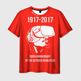 Мужская футболка 3D с принтом 100 лет революции , 100% полиэфир | прямой крой, круглый вырез горловины, длина до линии бедер | Тематика изображения на принте: 100 лет революции | vr | великая октябрьская революция | ленин | юбилей