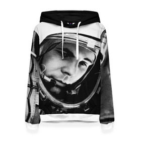 Женская толстовка 3D с принтом Юрий Гагарин , 100% полиэстер  | двухслойный капюшон со шнурком для регулировки, мягкие манжеты на рукавах и по низу толстовки, спереди карман-кенгуру с мягким внутренним слоем. | первый космонавт