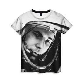Женская футболка 3D с принтом Юрий Гагарин , 100% полиэфир ( синтетическое хлопкоподобное полотно) | прямой крой, круглый вырез горловины, длина до линии бедер | первый космонавт