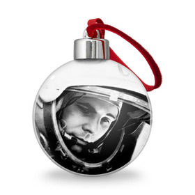 Ёлочный шар с принтом Юрий Гагарин , Пластик | Диаметр: 77 мм | Тематика изображения на принте: первый космонавт