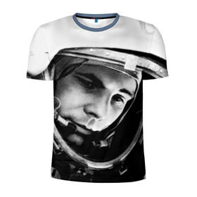 Мужская футболка 3D спортивная с принтом Юрий Гагарин , 100% полиэстер с улучшенными характеристиками | приталенный силуэт, круглая горловина, широкие плечи, сужается к линии бедра | Тематика изображения на принте: первый космонавт