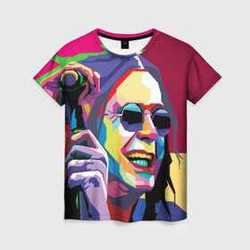 Женская футболка 3D с принтом Оззи Осборн , 100% полиэфир ( синтетическое хлопкоподобное полотно) | прямой крой, круглый вырез горловины, длина до линии бедер | ozzy osbourne | rock | металл | оззи | осборн | рок