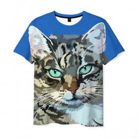 Мужская футболка 3D с принтом Котэ , 100% полиэфир | прямой крой, круглый вырез горловины, длина до линии бедер | cat | взгляд | глаза | животные | киска | кот | котёнок | кошка