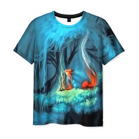 Мужская футболка 3D с принтом Лиса , 100% полиэфир | прямой крой, круглый вырез горловины, длина до линии бедер | бабочки | лес | лесной дух | лиса | прикольные | природа | фэнтези