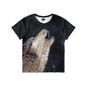 Детская футболка 3D с принтом Вой серого волка , 100% гипоаллергенный полиэфир | прямой крой, круглый вырез горловины, длина до линии бедер, чуть спущенное плечо, ткань немного тянется | Тематика изображения на принте: серый