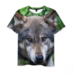 Мужская футболка 3D с принтом Хищник , 100% полиэфир | прямой крой, круглый вырез горловины, длина до линии бедер | аука | бирюк | волк | волчара | волчица | волчок | глаза | животное | животные | зверь | зеленые | койот | лес | млекопитающее | природа | санитар леса | серый | уши | фауна | хищник | черный | шакал