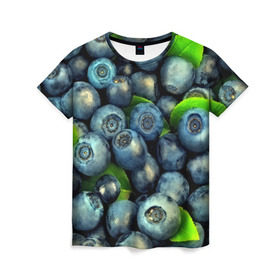 Женская футболка 3D с принтом Голубика , 100% полиэфир ( синтетическое хлопкоподобное полотно) | прямой крой, круглый вырез горловины, длина до линии бедер | blueberry | голубика | черника | ягоды