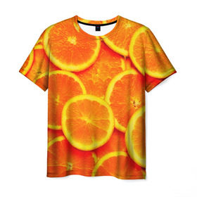Мужская футболка 3D с принтом Сочные апельсины , 100% полиэфир | прямой крой, круглый вырез горловины, длина до линии бедер | апельсин | летние | сочные | цитрус | яркие