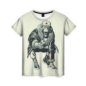 Женская футболка 3D с принтом Обезьяна с пистолетом , 100% полиэфир ( синтетическое хлопкоподобное полотно) | прямой крой, круглый вырез горловины, длина до линии бедер | звезда | пистолет | шапка | шимпанзе