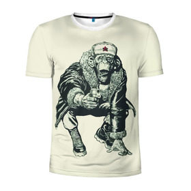 Мужская футболка 3D спортивная с принтом Обезьяна с пистолетом , 100% полиэстер с улучшенными характеристиками | приталенный силуэт, круглая горловина, широкие плечи, сужается к линии бедра | звезда | пистолет | шапка | шимпанзе