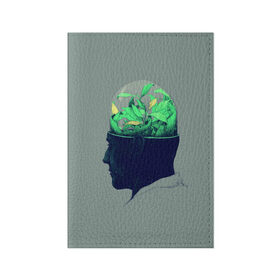 Обложка для паспорта матовая кожа с принтом Голова горшок , натуральная матовая кожа | размер 19,3 х 13,7 см; прозрачные пластиковые крепления | Тематика изображения на принте: голова | горшок | колба | стекло | цветок | человек