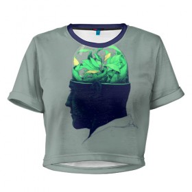 Женская футболка 3D укороченная с принтом Голова горшок , 100% полиэстер | круглая горловина, длина футболки до линии талии, рукава с отворотами | Тематика изображения на принте: голова | горшок | колба | стекло | цветок | человек