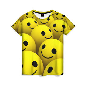 Женская футболка 3D с принтом Счастливые смайлики , 100% полиэфир ( синтетическое хлопкоподобное полотно) | прямой крой, круглый вырез горловины, длина до линии бедер | no problems | smile | без проблем | весёлый | довольный | оптимизм | позитив | позитивный | радость | смайлики | смех | счастливый | счастье | улыбаться | улыбка | хорошее настроение