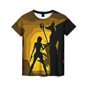 Женская футболка 3D с принтом Tomb Raider , 100% полиэфир ( синтетическое хлопкоподобное полотно) | прямой крой, круглый вырез горловины, длина до линии бедер | желтый | лара крофт | черный