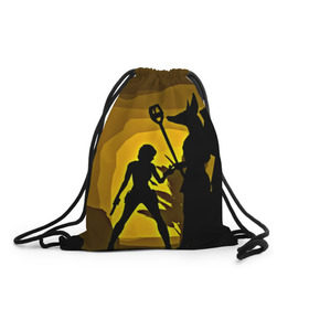 Рюкзак-мешок 3D с принтом Tomb Raider , 100% полиэстер | плотность ткани — 200 г/м2, размер — 35 х 45 см; лямки — толстые шнурки, застежка на шнуровке, без карманов и подкладки | желтый | лара крофт | черный