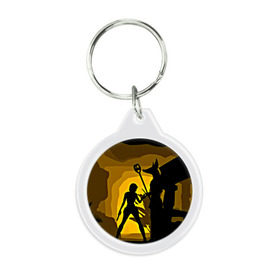 Брелок круглый с принтом Tomb Raider , пластик и полированная сталь | круглая форма, металлическое крепление в виде кольца | Тематика изображения на принте: желтый | лара крофт | черный