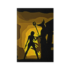 Обложка для паспорта матовая кожа с принтом Tomb Raider , натуральная матовая кожа | размер 19,3 х 13,7 см; прозрачные пластиковые крепления | Тематика изображения на принте: желтый | лара крофт | черный