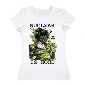 Женская футболка хлопок с принтом Атом , 100% хлопок | прямой крой, круглый вырез горловины, длина до линии бедер, слегка спущенное плечо | 