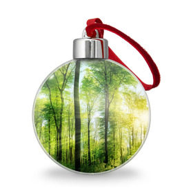 Ёлочный шар с принтом Солнечный лес , Пластик | Диаметр: 77 мм | Тематика изображения на принте: деревья | зелень | лес | лето | лучи солнца | солнце | тайга