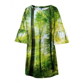 Детское платье 3D с принтом Солнечный лес , 100% полиэстер | прямой силуэт, чуть расширенный к низу. Круглая горловина, на рукавах — воланы | деревья | зелень | лес | лето | лучи солнца | солнце | тайга