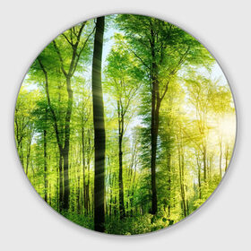 Коврик круглый с принтом Солнечный лес , резина и полиэстер | круглая форма, изображение наносится на всю лицевую часть | Тематика изображения на принте: деревья | зелень | лес | лето | лучи солнца | солнце | тайга