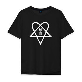 Мужская футболка хлопок Oversize с принтом HIM. Heartagram (белая) , 100% хлопок | свободный крой, круглый ворот, “спинка” длиннее передней части | heartagram | him | love metal | ville valo | вилле вало | хим