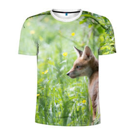 Мужская футболка 3D спортивная с принтом Лисенок , 100% полиэстер с улучшенными характеристиками | приталенный силуэт, круглая горловина, широкие плечи, сужается к линии бедра | fox | животное | зверь | красивая | лес | лис | лиса | лисенок | лисица | лисичка | природа | рыжая | рыжий цвет | хвост | хитрая | хищник