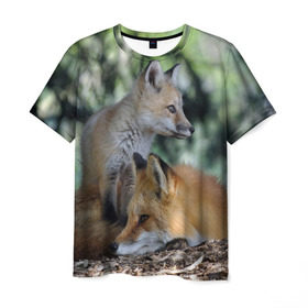 Мужская футболка 3D с принтом Лиса и лесенок , 100% полиэфир | прямой крой, круглый вырез горловины, длина до линии бедер | Тематика изображения на принте: fox | животное | зверь | красивая | лес | лис | лиса | лисенок | лисица | лисичка | мех | патрикеевна | песец | плутовка | прикольная | природа | рыжая | рыжий цвет | сказка | хвост | хитрая | хищник