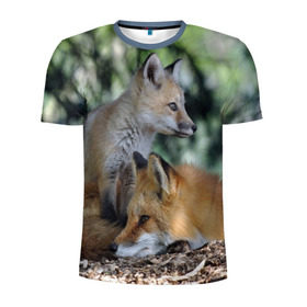 Мужская футболка 3D спортивная с принтом Лиса и лесенок , 100% полиэстер с улучшенными характеристиками | приталенный силуэт, круглая горловина, широкие плечи, сужается к линии бедра | fox | животное | зверь | красивая | лес | лис | лиса | лисенок | лисица | лисичка | мех | патрикеевна | песец | плутовка | прикольная | природа | рыжая | рыжий цвет | сказка | хвост | хитрая | хищник