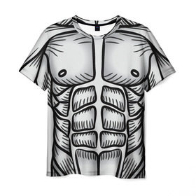 Мужская футболка 3D с принтом Мускулистое тело , 100% полиэфир | прямой крой, круглый вырез горловины, длина до линии бедер | 
