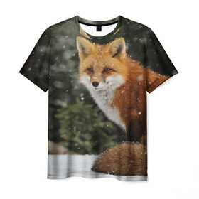 Мужская футболка 3D с принтом Лиса , 100% полиэфир | прямой крой, круглый вырез горловины, длина до линии бедер | fox | животное | зверь | красивая | лес | лис | лиса | лисенок | лисица | лисичка | мех | патрикеевна | песец | плутовка | прикольная | природа | рыжая | рыжий цвет | сказка | хвост | хитрая | хищник