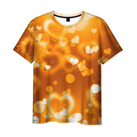Мужская футболка 3D с принтом Сердечки в золоте , 100% полиэфир | прямой крой, круглый вырез горловины, длина до линии бедер | Тематика изображения на принте: желтый | золотое | сердечки | яркий