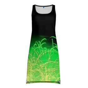 Платье-майка 3D с принтом Зеленые искры , 100% полиэстер | полуприлегающий силуэт, широкие бретели, круглый вырез горловины, удлиненный подол сзади. | 3d | абстракция | брызги | зеленый | искры | линии | полосы | прикольные | салют | свет | узоры | яркие