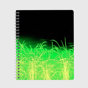 Тетрадь с принтом Зеленые искры , 100% бумага | 48 листов, плотность листов — 60 г/м2, плотность картонной обложки — 250 г/м2. Листы скреплены сбоку удобной пружинной спиралью. Уголки страниц и обложки скругленные. Цвет линий — светло-серый
 | 3d | абстракция | брызги | зеленый | искры | линии | полосы | прикольные | салют | свет | узоры | яркие