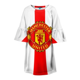 Детское платье 3D с принтом Manchester united , 100% полиэстер | прямой силуэт, чуть расширенный к низу. Круглая горловина, на рукавах — воланы | 3д | fc | manchester united | mu | англия | британия | игра | канониры | красные дьяволы | лондон | манчестер | мю | флаг | флаг британии | футбол | эмблема
