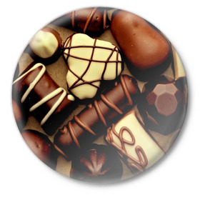 Значок с принтом Сладкие конфетки ,  металл | круглая форма, металлическая застежка в виде булавки | 3d | десерт | еда | конфеты | много | пища | разные | сладкое | темный | фигуры | фон | форма | шоколад | яркие