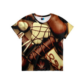 Детская футболка 3D с принтом Сладкие конфетки , 100% гипоаллергенный полиэфир | прямой крой, круглый вырез горловины, длина до линии бедер, чуть спущенное плечо, ткань немного тянется | Тематика изображения на принте: 3d | десерт | еда | конфеты | много | пища | разные | сладкое | темный | фигуры | фон | форма | шоколад | яркие
