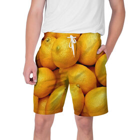 Мужские шорты 3D с принтом Лимончики ,  полиэстер 100% | прямой крой, два кармана без застежек по бокам. Мягкая трикотажная резинка на поясе, внутри которой широкие завязки. Длина чуть выше колен | Тематика изображения на принте: 3d | витамин | еда | желтый | лето | лимон | много | пища | прикольные | сочные | фрукты | цитрус | яркие
