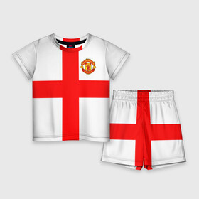 Детский костюм с шортами 3D с принтом Manchester united ,  |  | Тематика изображения на принте: 3d | 3д | fc | manchester united | mu | англия | британия | игра | канониры | красные дьяволы | лондон | манчестер | мю | флаг | флаг британии | футбол | эмблема