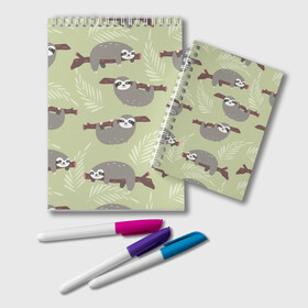 Блокнот с принтом Ленивец , 100% бумага | 48 листов, плотность листов — 60 г/м2, плотность картонной обложки — 250 г/м2. Листы скреплены удобной пружинной спиралью. Цвет линий — светло-серый
 | арт | животные | ленивец | лень | прикольные | сон