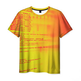Мужская футболка 3D с принтом Компьютерный код , 100% полиэфир | прямой крой, круглый вырез горловины, длина до линии бедер | желтый | кибер | код | оранжевый | прога