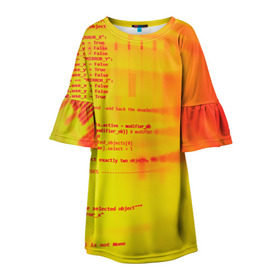 Детское платье 3D с принтом Компьютерный код , 100% полиэстер | прямой силуэт, чуть расширенный к низу. Круглая горловина, на рукавах — воланы | Тематика изображения на принте: желтый | кибер | код | оранжевый | прога