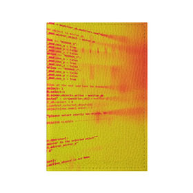 Обложка для паспорта матовая кожа с принтом Компьютерный код , натуральная матовая кожа | размер 19,3 х 13,7 см; прозрачные пластиковые крепления | желтый | кибер | код | оранжевый | прога