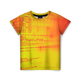 Детская футболка 3D с принтом Компьютерный код , 100% гипоаллергенный полиэфир | прямой крой, круглый вырез горловины, длина до линии бедер, чуть спущенное плечо, ткань немного тянется | желтый | кибер | код | оранжевый | прога