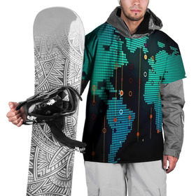 Накидка на куртку 3D с принтом digital world , 100% полиэстер |  | Тематика изображения на принте: бирюзовый | карта | кибер | черный