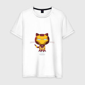 Мужская футболка хлопок с принтом ironcat , 100% хлопок | прямой крой, круглый вырез горловины, длина до линии бедер, слегка спущенное плечо. | cat | github | ironcat | ironman