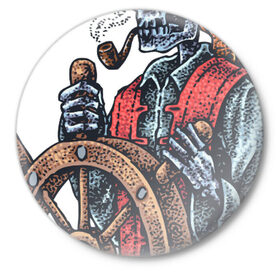 Значок с принтом Пират ,  металл | круглая форма, металлическая застежка в виде булавки | воробей | джек | пират | скелет | череп