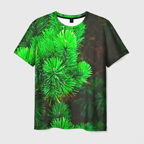 Мужская футболка 3D с принтом Зелёная ель , 100% полиэфир | прямой крой, круглый вырез горловины, длина до линии бедер | Тематика изображения на принте: 3d | ёлка | ель | зелёный | лес | новый год | праздник | природа | текстура | фон