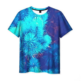 Мужская футболка 3D с принтом Голубая ель , 100% полиэфир | прямой крой, круглый вырез горловины, длина до линии бедер | Тематика изображения на принте: 3d | ёлка | ель | зелёный | лес | новый год | праздник | природа | текстура | фон